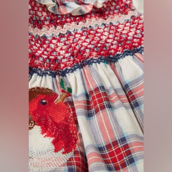 BABY BODEN Festive Check Red Robin Dress Plaid Back Button 3-6 Months - Picture 5 of 9